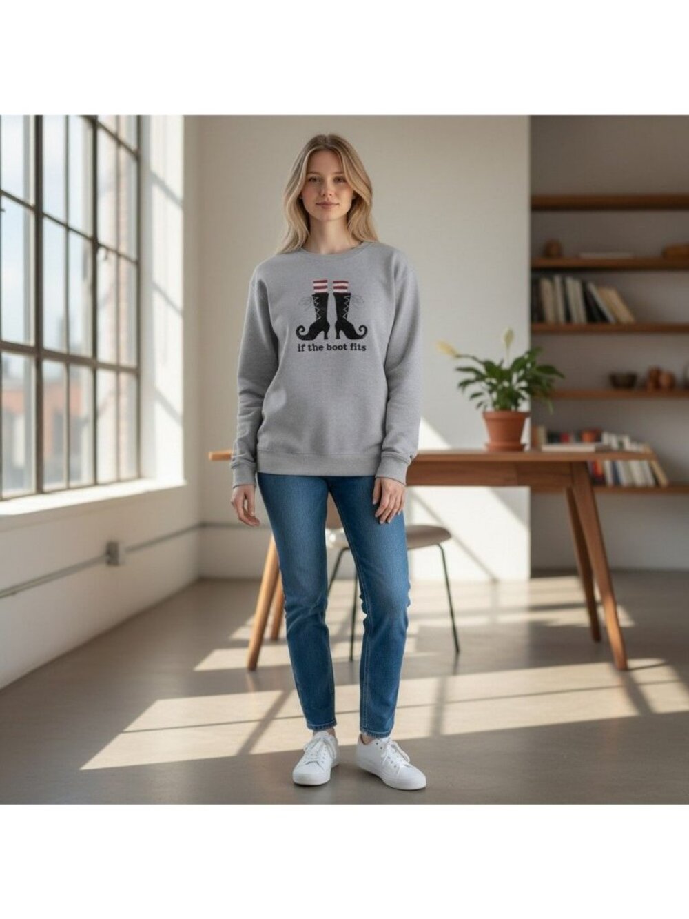 If The Boot Fits Hanes Soft Sweats Gray Sweatshirt XL Cotton Blend
